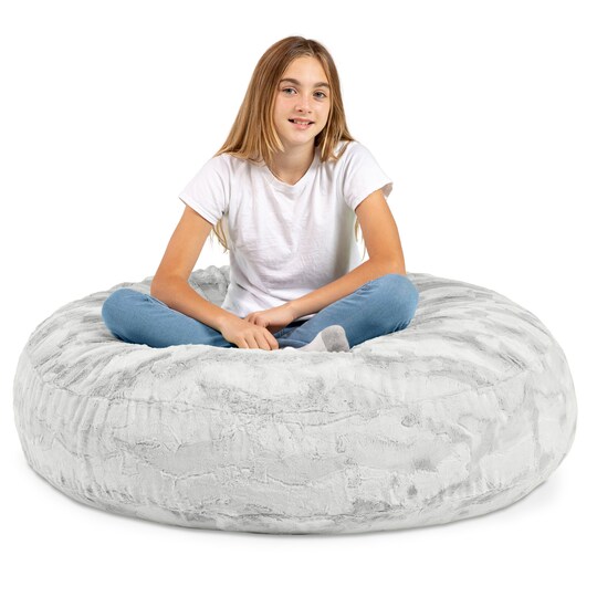 CC Home Furnishings Plush Faux Fur Textured Bean Bag Chair - 4' - Silver